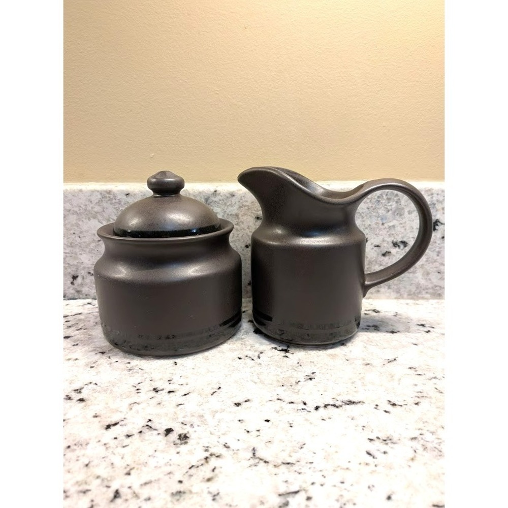 Pfaltzgraff Midnight Sun Black Sugar with Lid and Creamer Stoneware Exc Cond